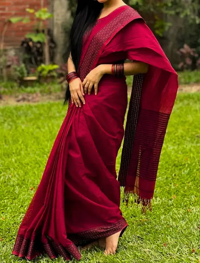 Best Gift for your Friends and Family pure soti  Saree &  Jewellery Combo Set. marron colour (KFSOTGP-07) - Image 3