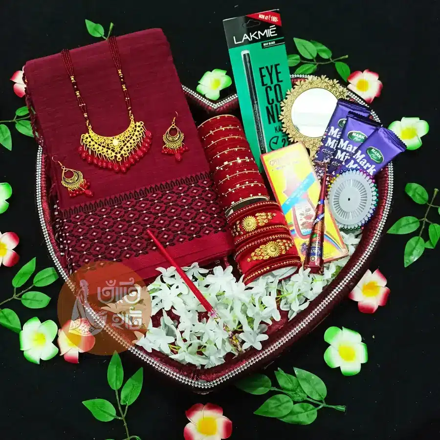 Best Gift for your Friends and Family pure soti  Saree &  Jewellery Combo Set. marron colour (KFSOTGP-07) - Image 2