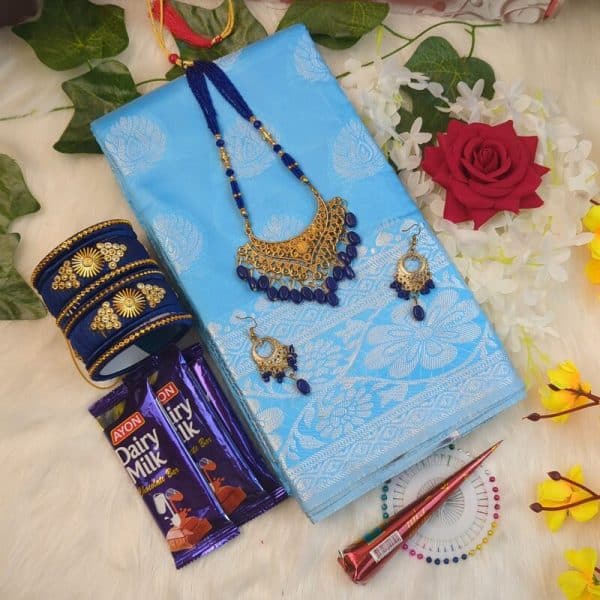 skyblue soft katan saree