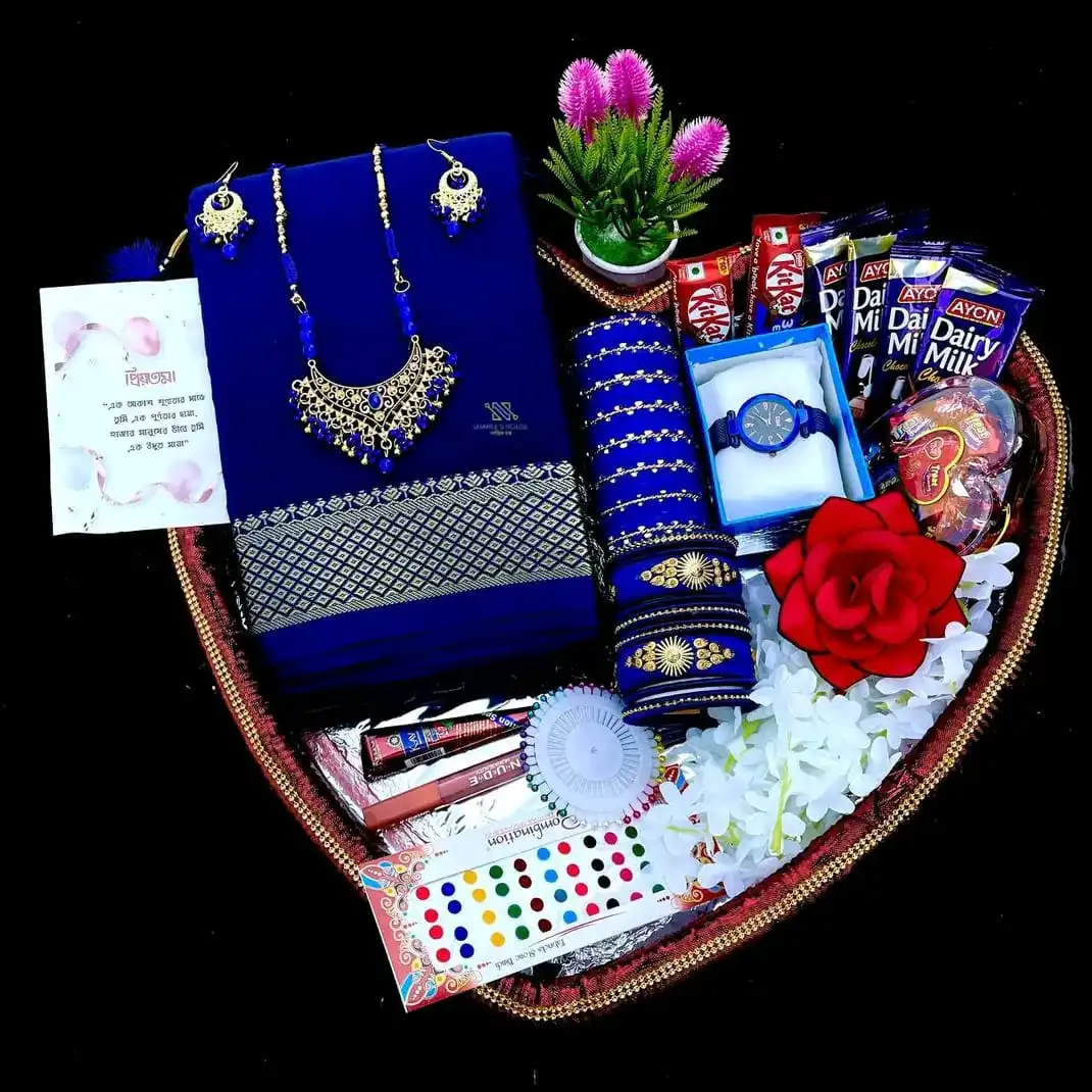 blue soti saree combo